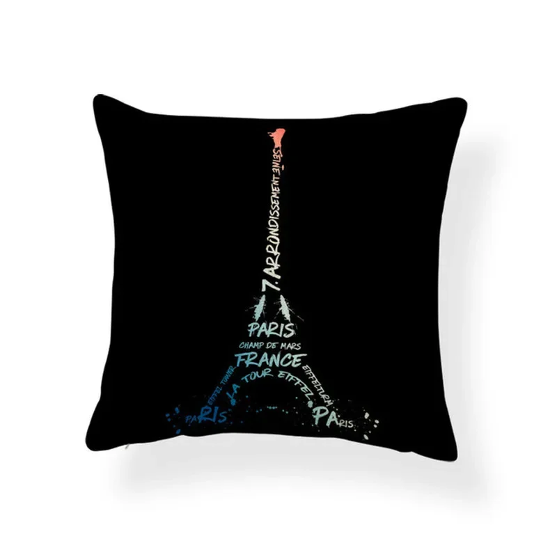 Color Iron Tower Image Cotton and Linen Pillowcase Size 45x45cm Home Bedroom Decoration Hotel Car Decoration Classic Pillowcase.