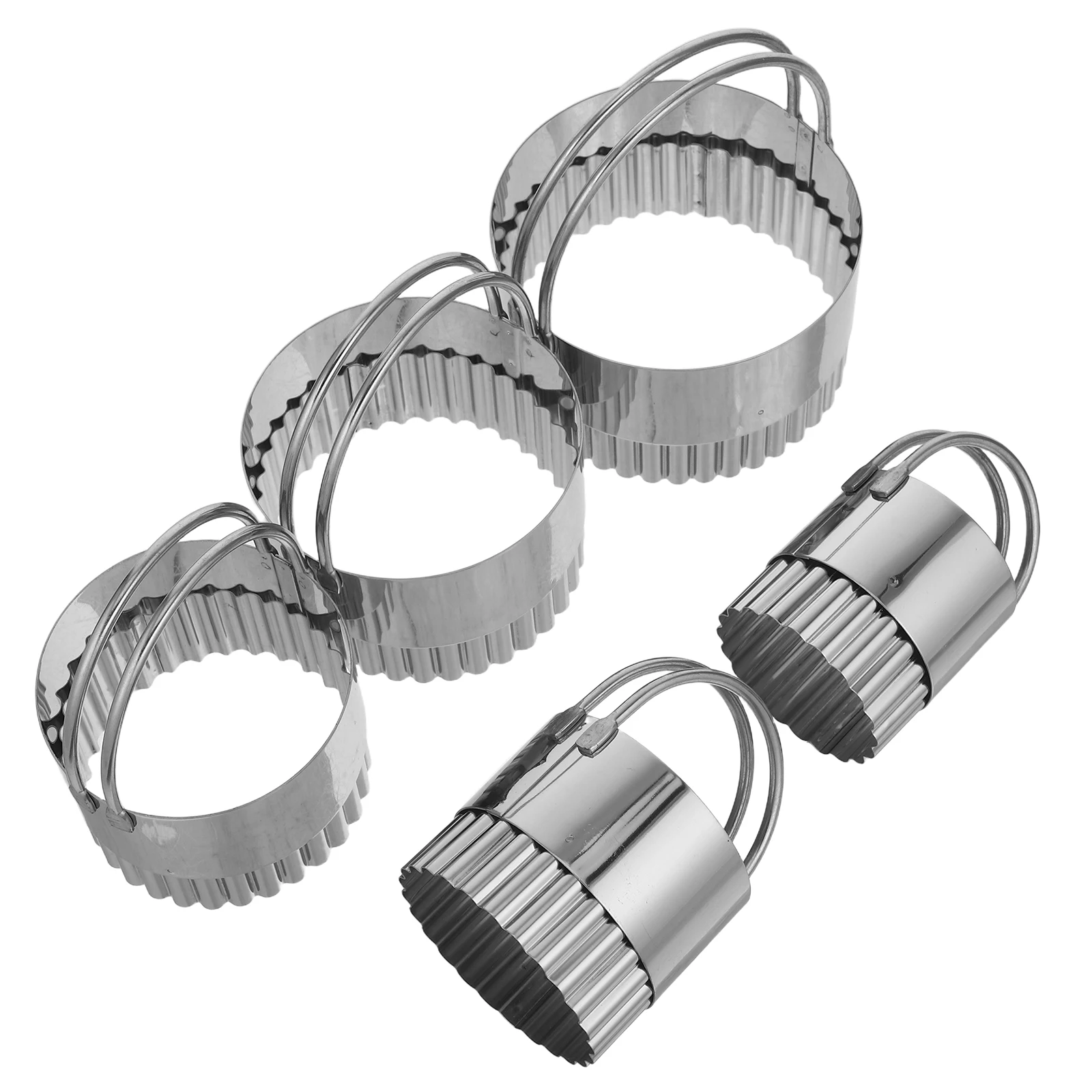 

5 Pcs Cookie Cutters Circular Biscuit Molds Wavy Pattern Silver Stainless Steel