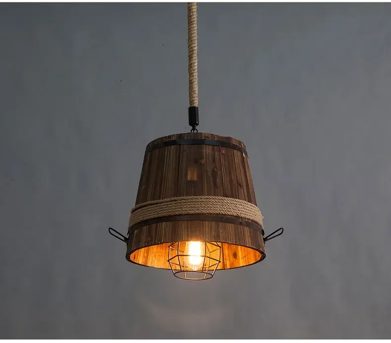 

American retro wooden barrel chandelier loft bar club cafe bedroom light creative decoration coffee restaurant pendant lamps