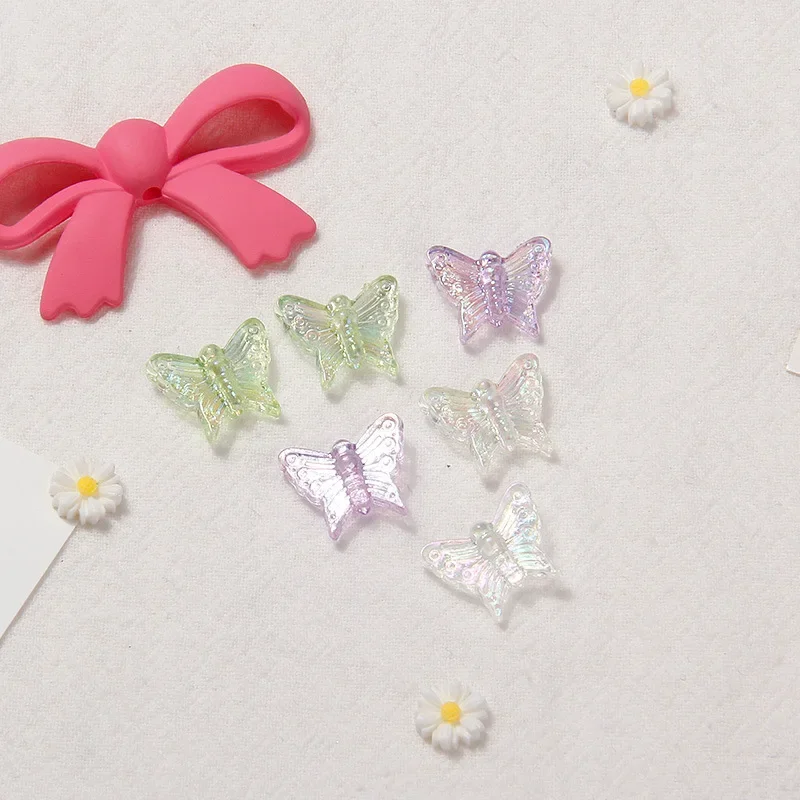 100pcs Cream Glue Accessories Mobile Phone Case Handmade Diy Material ABS Aurora Colorful Butterfly Hairpin Hair Accessories