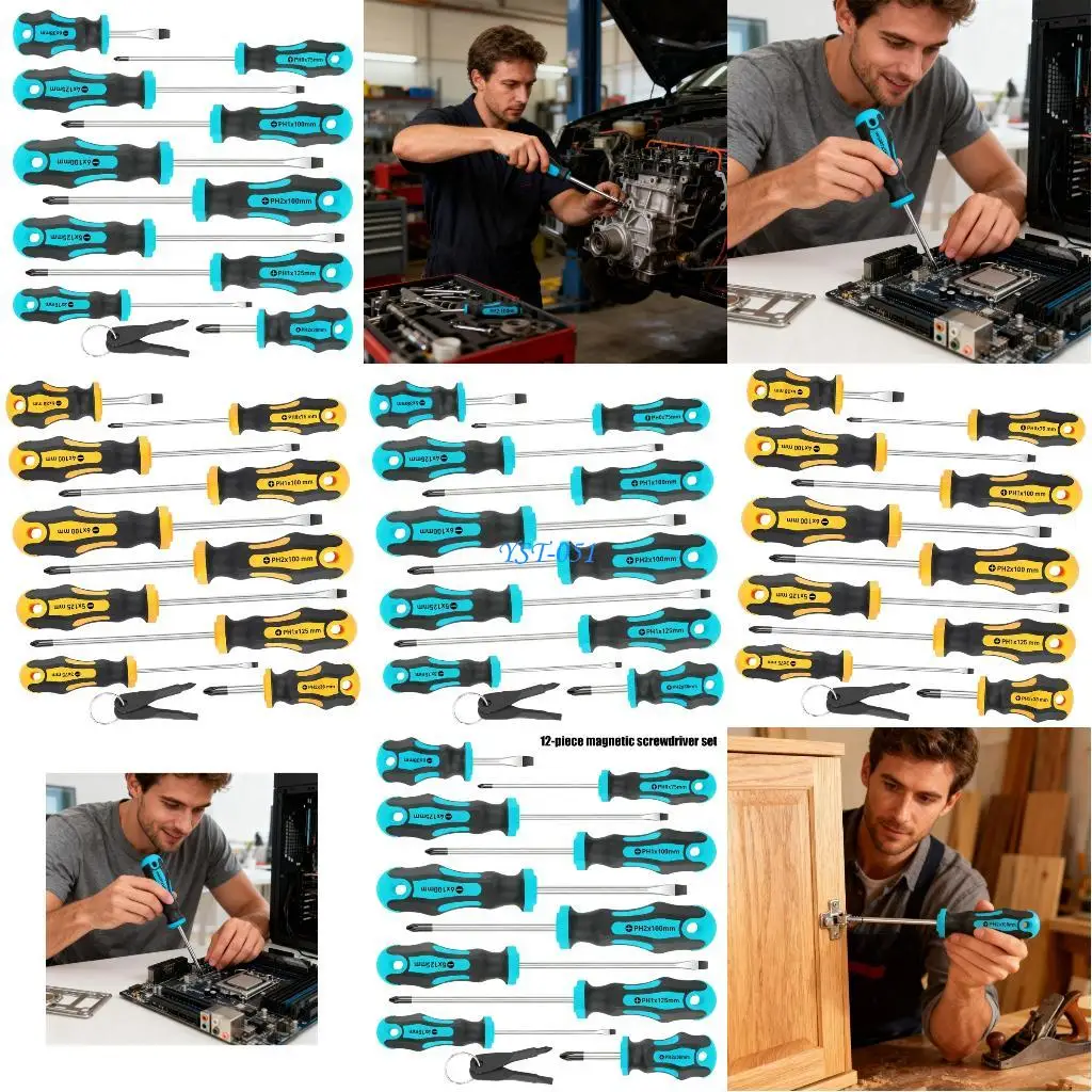 

E15A 12 Part Workshop Screwdriver Set Strong Shafts Not Slip Pulls Dense Case