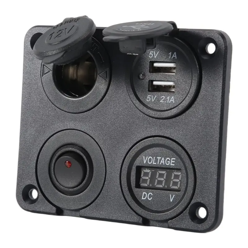 A20K-DC 12V-24V Car Boat Socket Dual USB Voltmeter Switch Panel For Vehicle Car Boat Motor Home