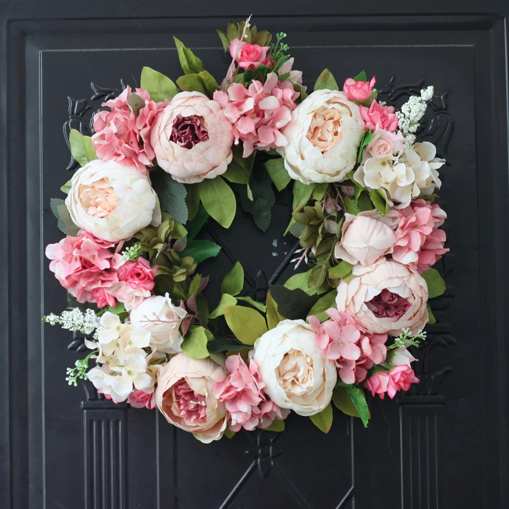 

Fashion Artificial Flower Wreath Peony Wreath - 16inch Door Wreath Spring Wreath Round Wreath For The Front Door, Wedding