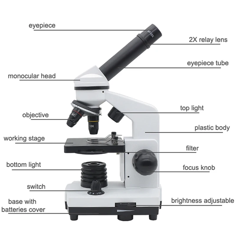 1600X Student Biological Microscope 2MP USB Electronic Eyepiece Digital Microscope with LED Lamp Monocular Microscpe