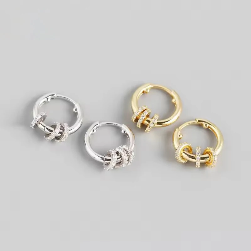 Silver Color Two Wear Methods Small Circle Rhinestone Earrings Women Unique Design Fashion Light Luxury Jewelry