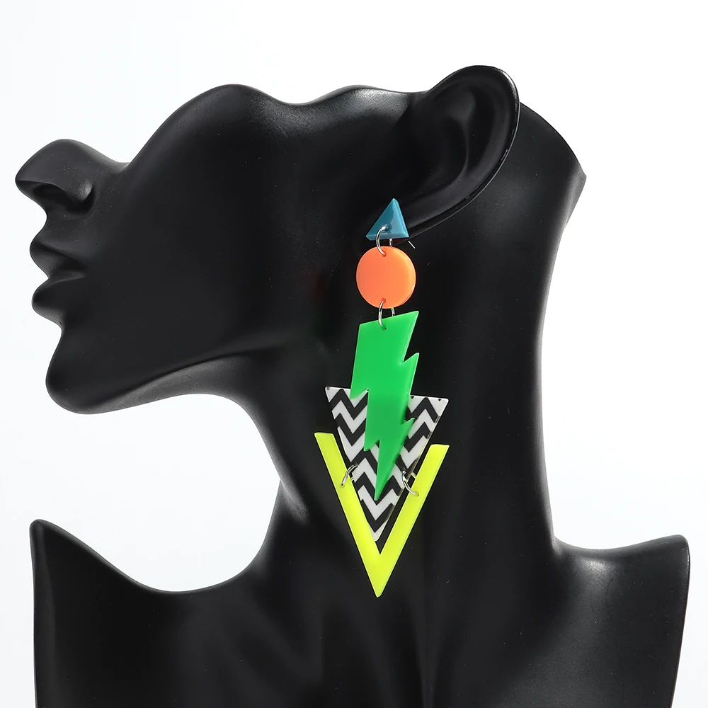 الاتجاه الاكريليك شريط ملون هندسي البرق انخفاض الأقراط موضة غير النظامية متعدد الطبقات استرخى القرط مجوهرات نسائية