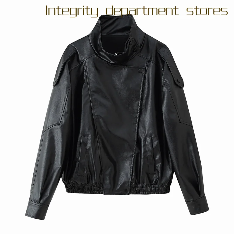 Casual Long Sve Cotton Jaet Stand Collar Zipper Design Faux Leather Coat for Women Adult Ceremony Mid-Year Spring