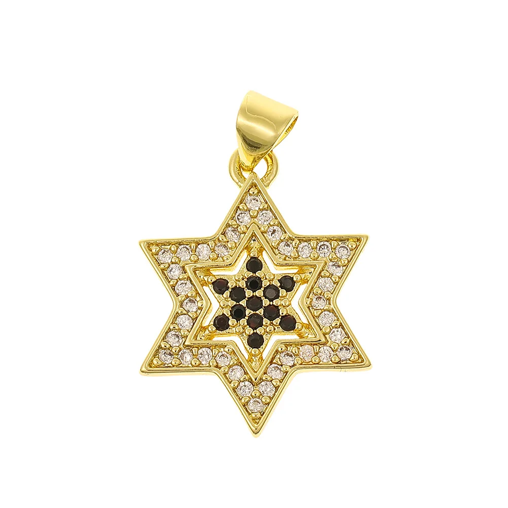 AAA Cubic Zirconia Crystal Gold-plated Brass Jewish Star Of Davids Pendant For Necklace Makings CZ Stones Jewelry Findings Gift