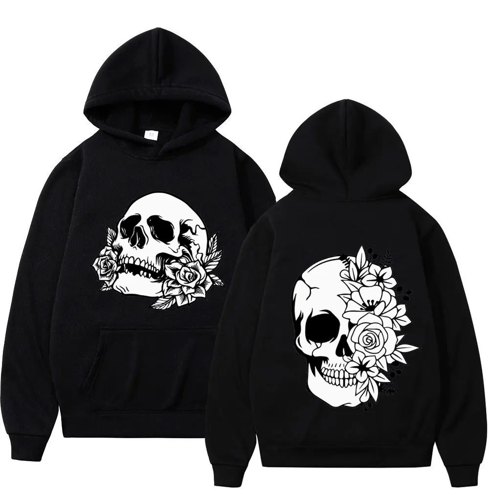 Double Sided Skull Graphic Hoodie Men Women Fashion Limited Edition Hooded Sweatshirts Winter Gothic Vintage Oversized Pullovers