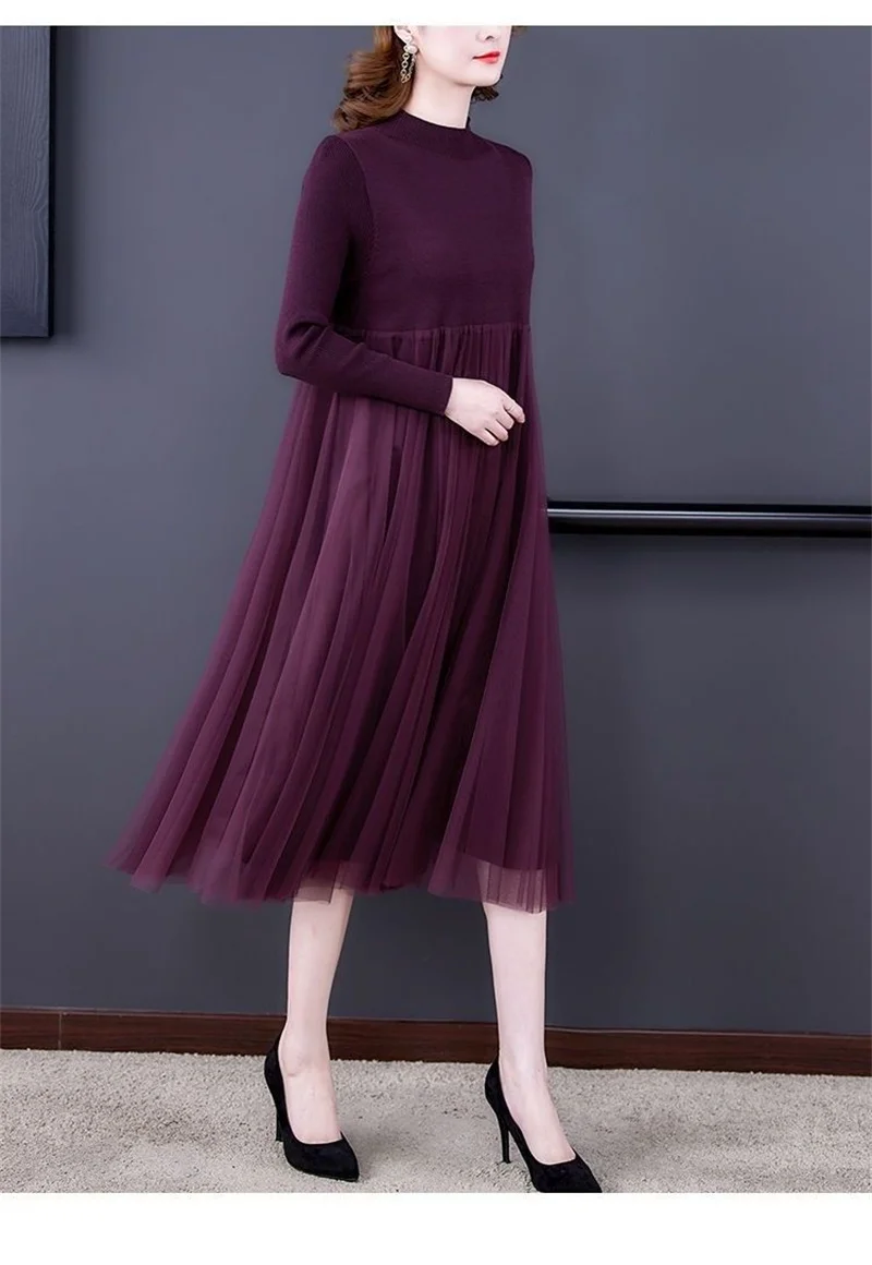 Autumn Winter Plus Fat Medium Long Knitted Sweater, Woolen Dress, Temperament, Mother's Belly Covering, Western-style Base Dress