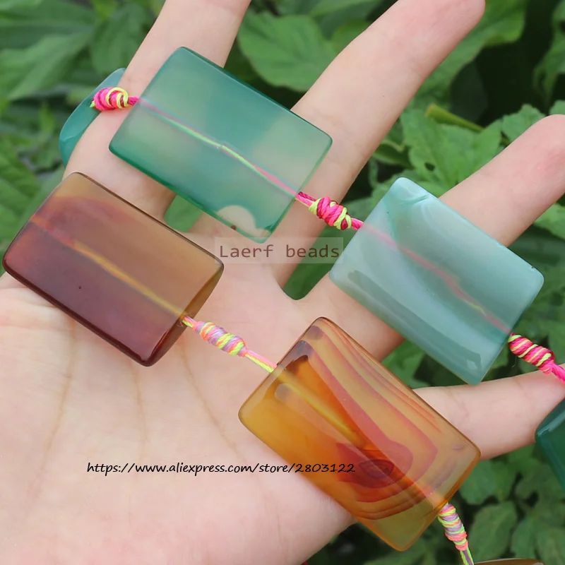 8pcs Around 25x35-40mm Natural  Agate Rectangular shape  beads 15inch ,For DIY Jewelry Making !