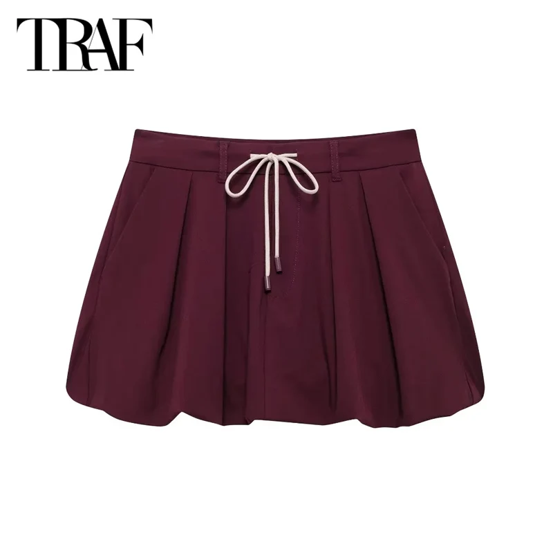 TRAF Women's Short Skirt 2024 Summer Elegant Party Butterfly Lace-Up Mini Skirts Ladies Fashoin Casual Pleated Skirts For Female