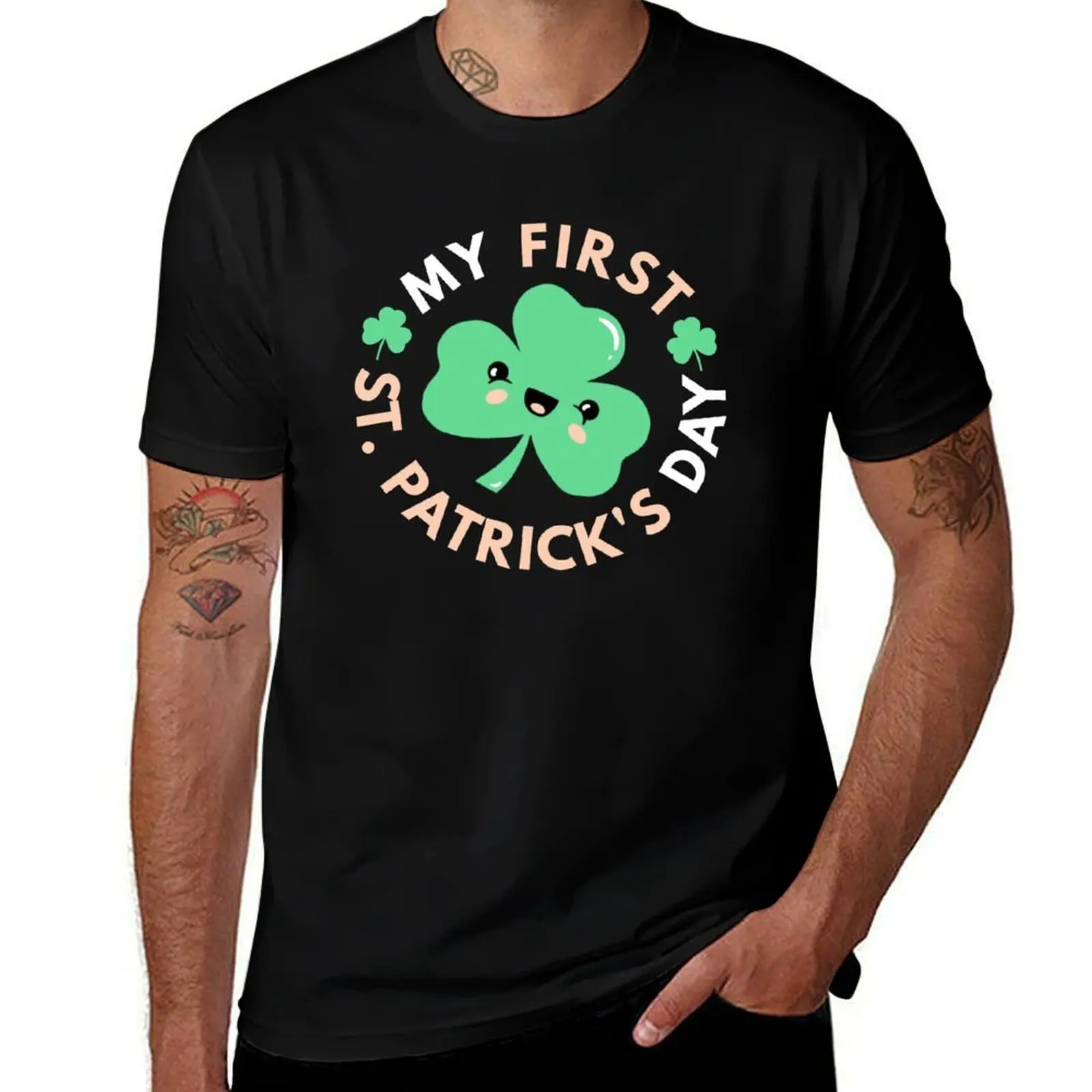 My first St. Patricks Day cute kawaii Irish shamrock lucky clover for kids T-Shirt Plus Size Basic Cotton T-Shirt