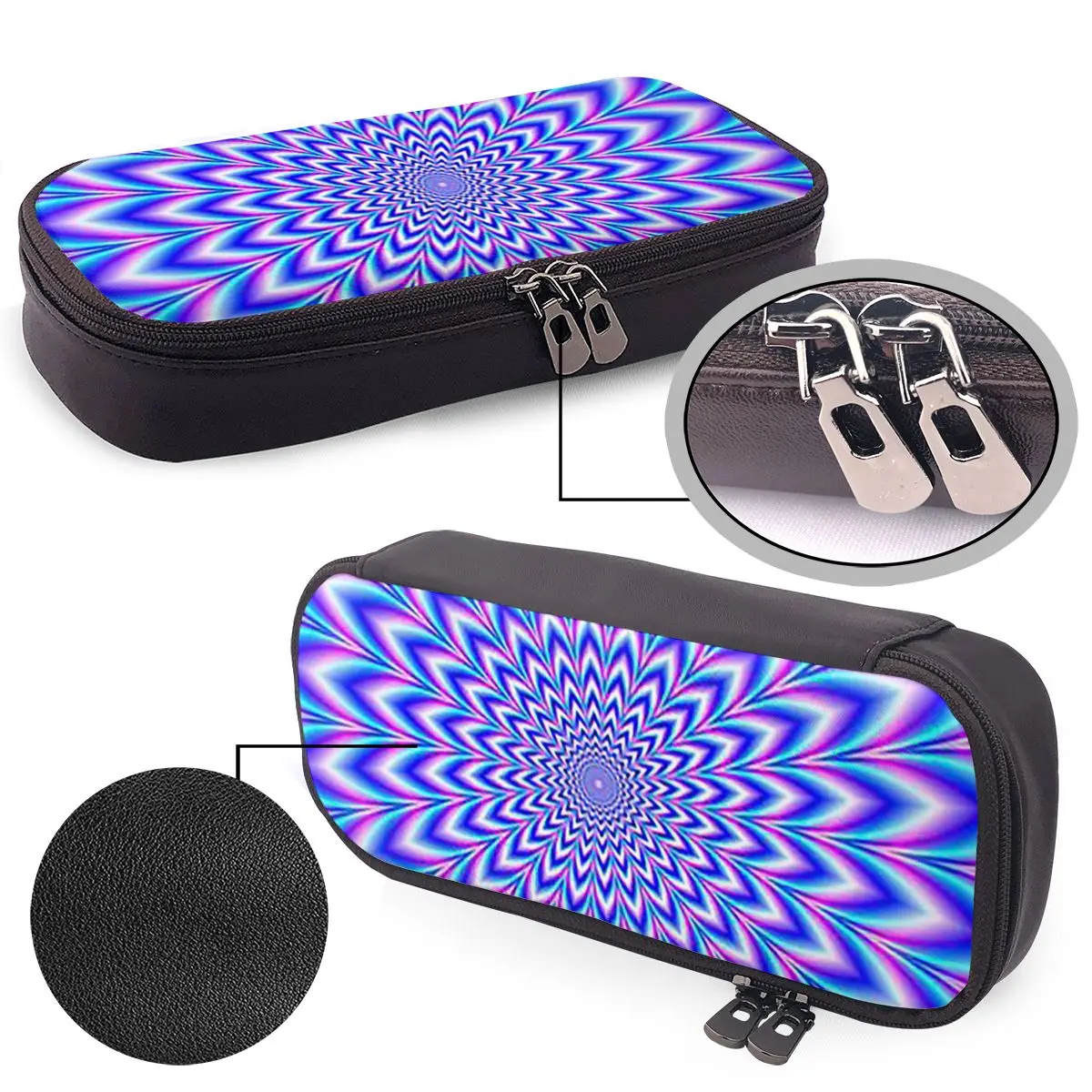 Psychedelic Pulse In Blue And Pink Leather Pencil Case for Boy Girl Gifts Pen Box Pencil Bag Stationery Supplies Pen Holder Bag