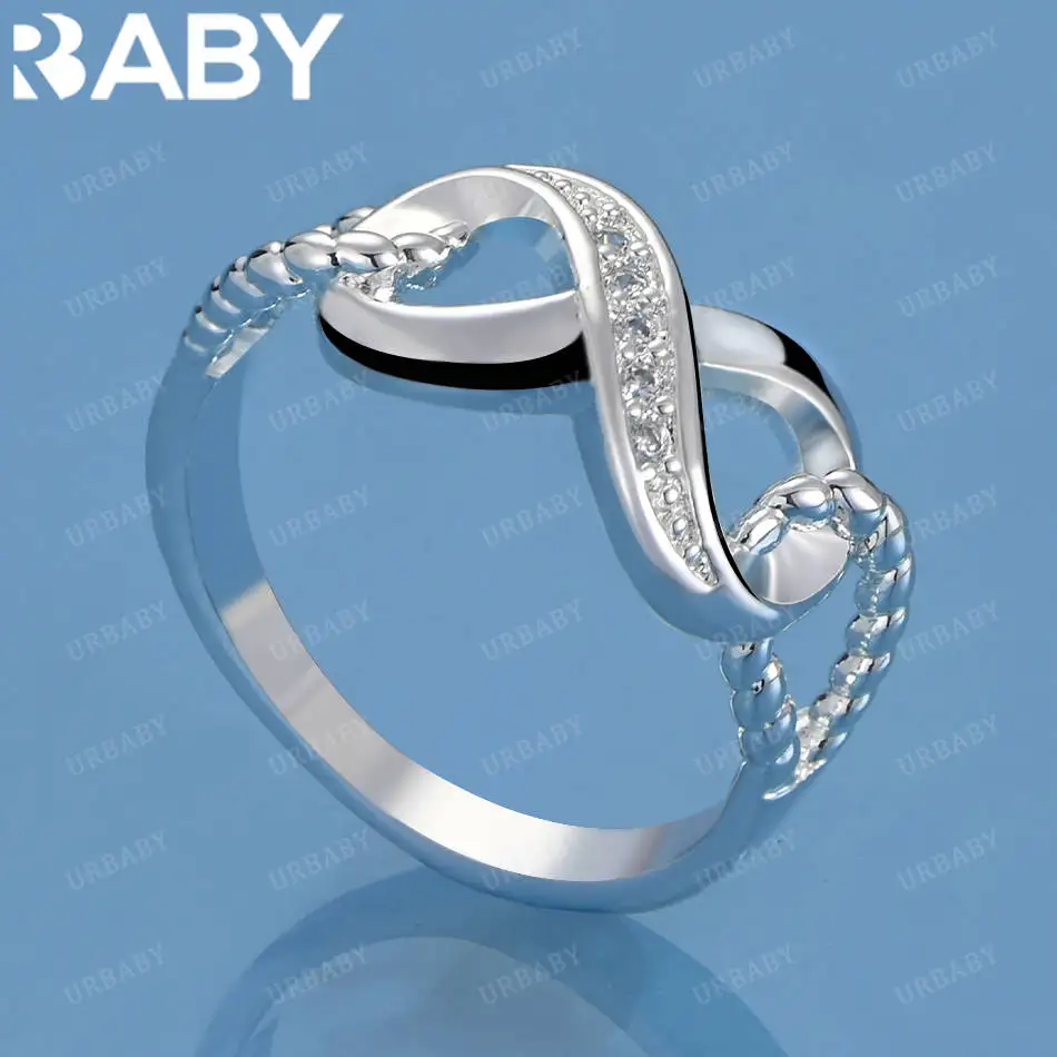 

URBABY 925 Sterling Silver Size 7-10 Zircons Bowknot Ring For Women Fashion Jewelry Charm Grace Wedding Engagement Accessories