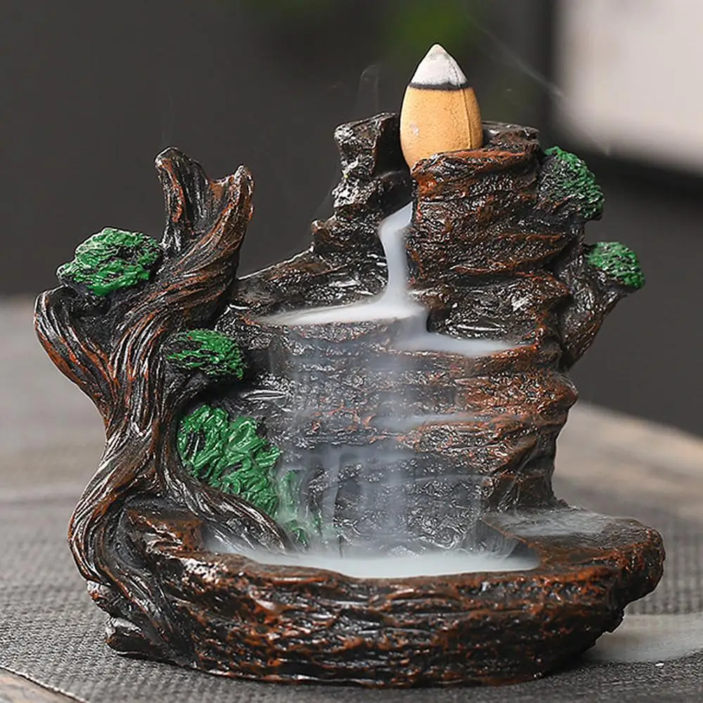 Backflow Stick Incense Burner Resin Waterfall Mountains Rivers Incense Burners Holder Mini Backflow Teahouse Burner Home Decor