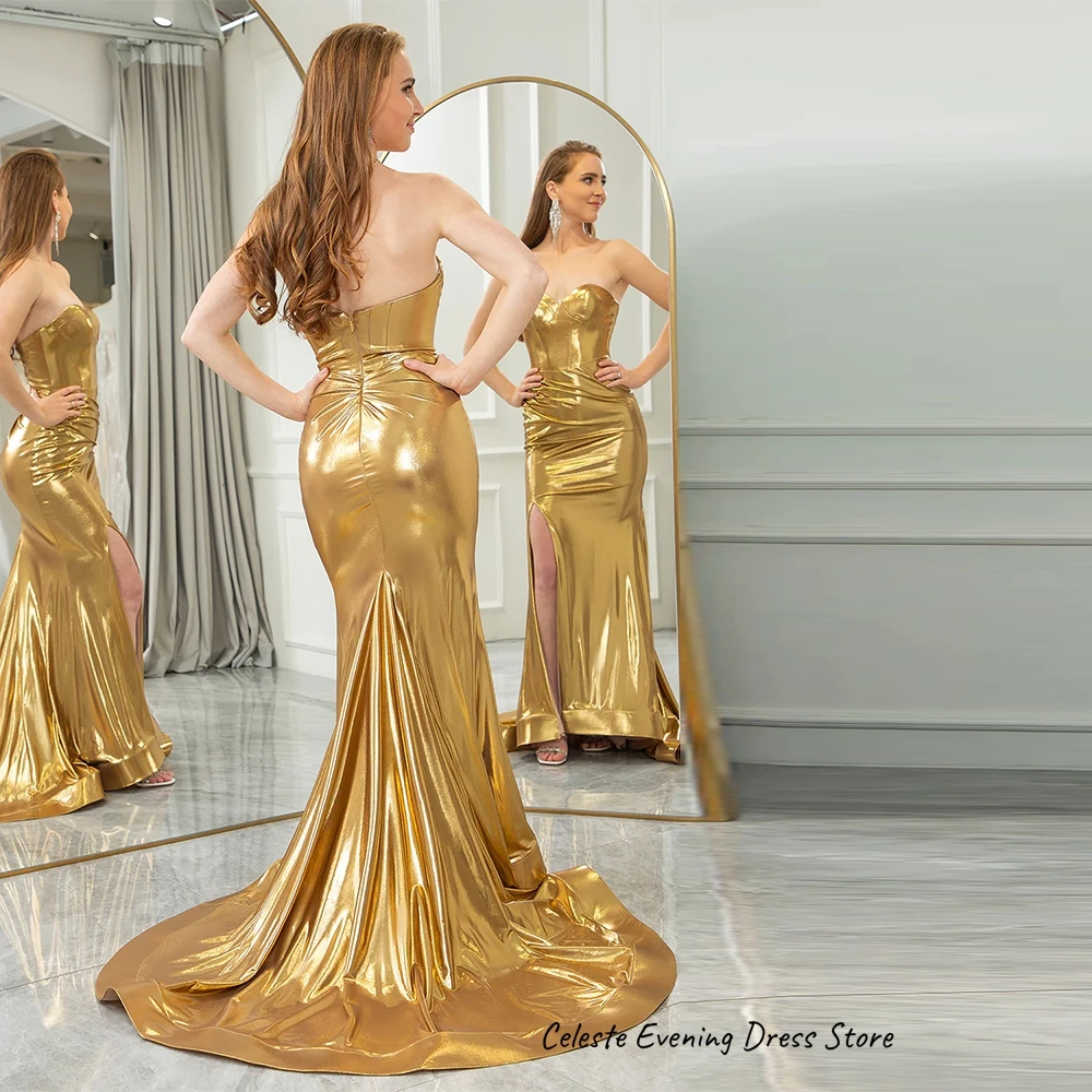 반짝이는 인어공주 스타일의 스윗하트 이브닝 드레스, 민소매 맞춤형 새틴 프롬 드레스, 패션 스윕 트레인 맞춤 제작 특별 행사 가운