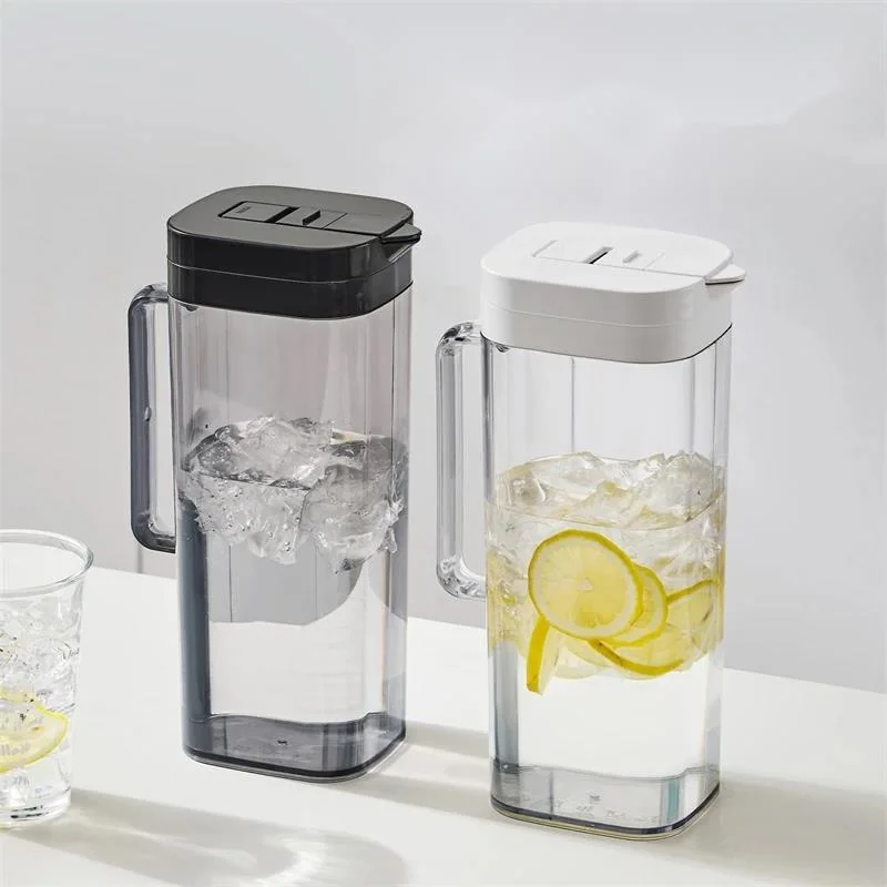 Jarra de agua de plástico con tapa abatible a prueba de fugas, jarra de cerveza fría de té helado sin BPA de gran capacidad con asa