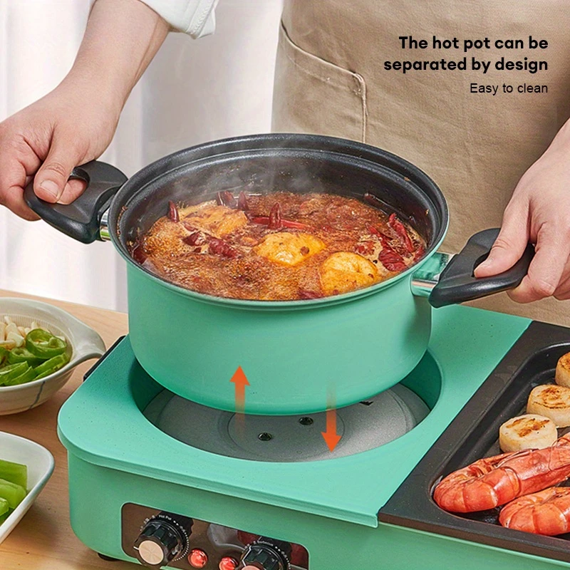 3 in 1 Electric Grill and Hot Pot Portable Smokeless BBQ Hot Pot and Ideal for 3-6 People Multifunctional Teppanyaki Grill Pot