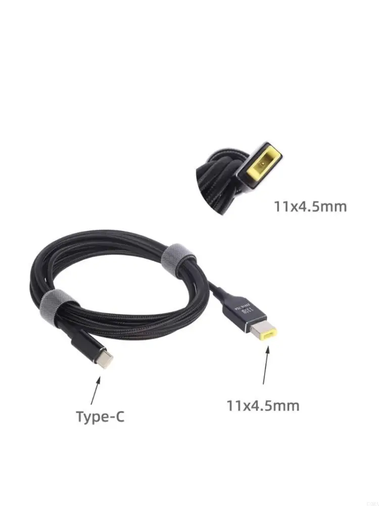CORA Black Charging Cable for Laptops with a 11X4.5Mm Rectangular Charging Tip, Supporting Power Delivery Up to 135 W with