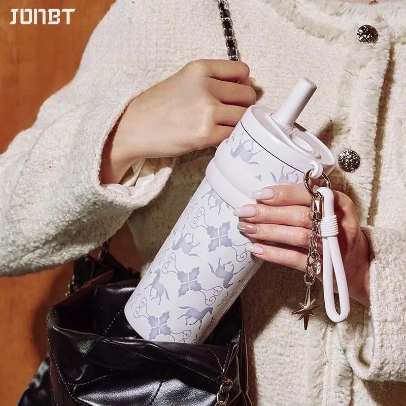 

550ML Vacuum Thermo Bottle Stainless Insulated Travel Mug with Straw Tea Filter Leak-Proof Coffee Cup Outdoor Sport Water Bottle