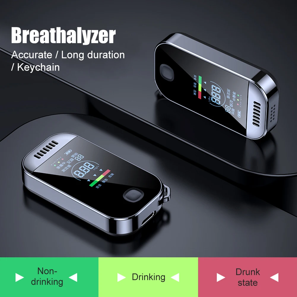 Breathalyzer USB Rechargeable 0.000~0.199% BAC Portable Breath Alcohol Tester 50 Group Records with Light&Color LCD Display