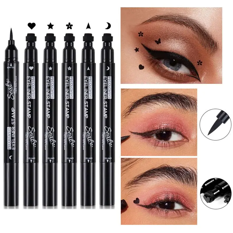 Liquid Eyeliner Black Moon Stamp Eye Liner Pencil 2 In 1 Waterproof Long-lasting Easy To Use Cat Eyeliner Pen Makeup For Women