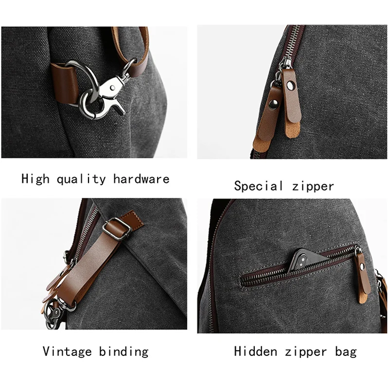 Bolso de hombro de lona Vintage multifunción para hombre y mujer, bandolera de mensajero Retro, paquete de pecho de viaje