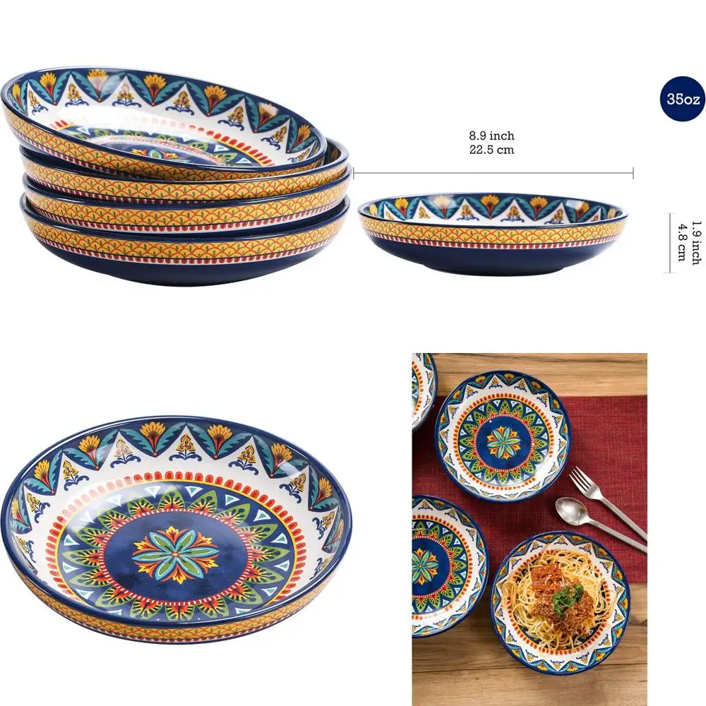 

havana pasta bowls, 35oz salad bowl set of 4, large ceramic serving dinner bowls for soup and cereal, microwave and dishwasher
