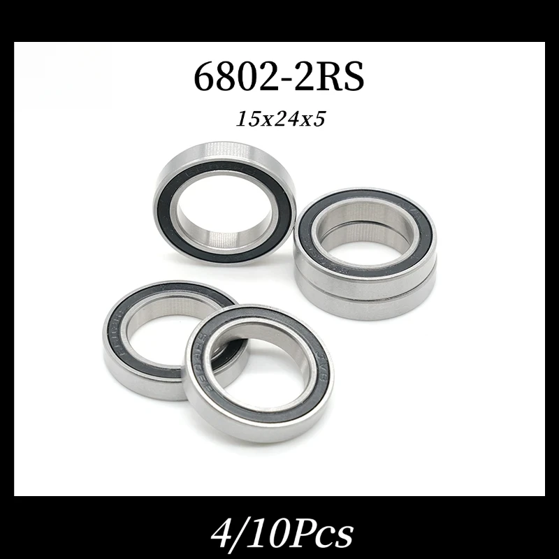 4/10Pcs 6802 2RS Bearing 15*24*5mm  Metric Thin Section Ball Bearings