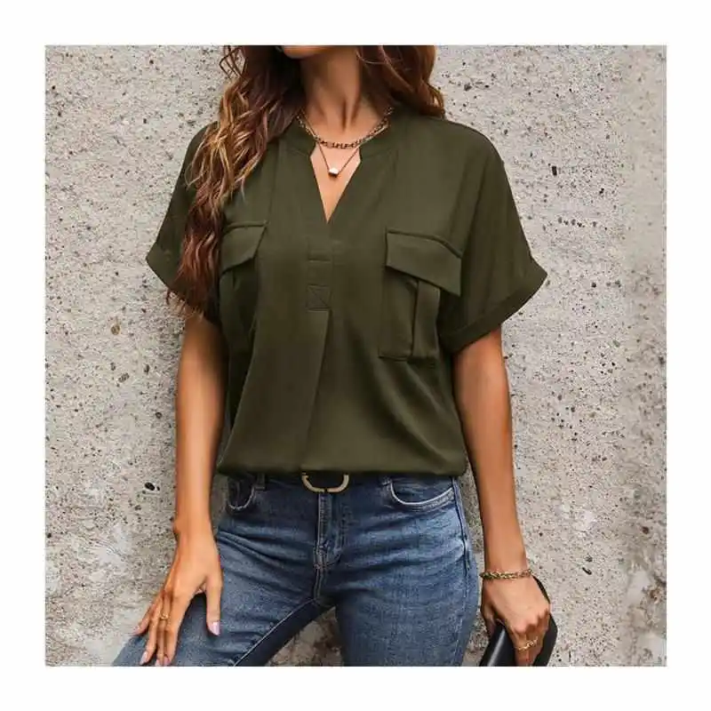 

Ele Color ort Sve V-Ne ket irt Busin Gentleman Sle Cotton Material Casual Wear for Men plus Size