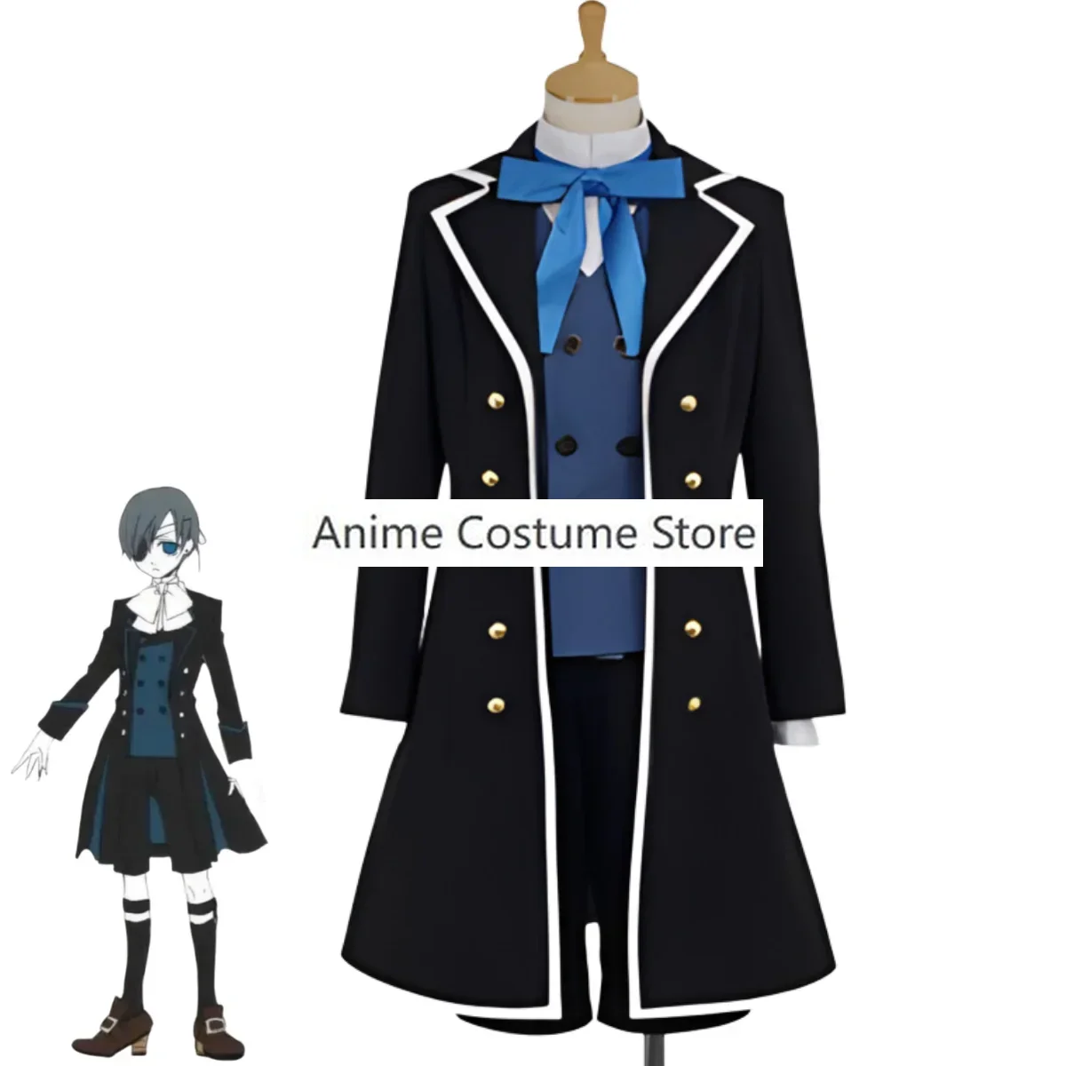 Anime Smile Ciel Phantomhive Cosplay Costume Black Evening Dress Shirt Uniform Wig Adult Man Woman Carnival Halloween Suit