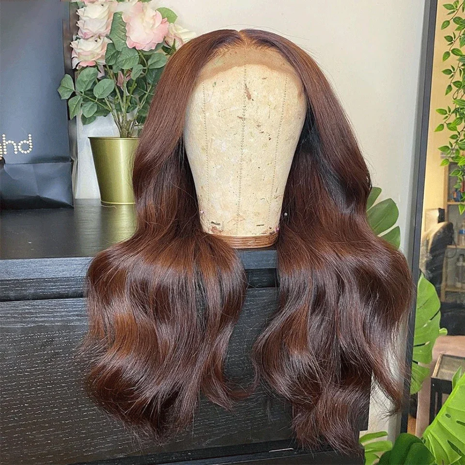 بني داكن الجسم موجة الطبيعية لينة طويلة 5x5 قاعدة الحرير شعر بشري يهودي شعر الطفل HD الدانتيل الشعر الأوروبي قبل قطعها #4