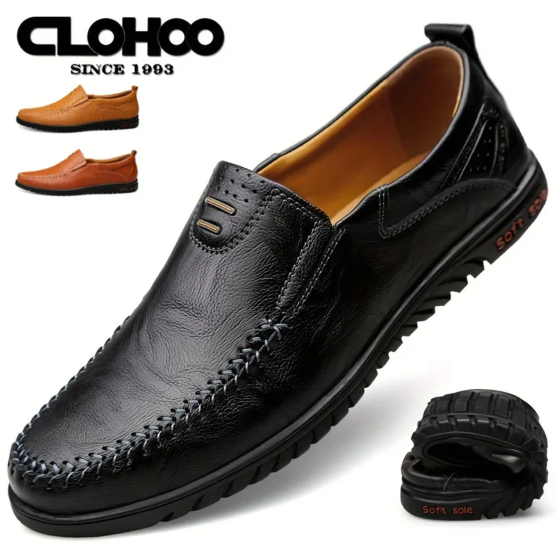 

CLOHOO Men's PU Leather Casual Shoes Flats Comfortable Soft Sole Waterproof Loafers Men's Business Formal Leather Shoes