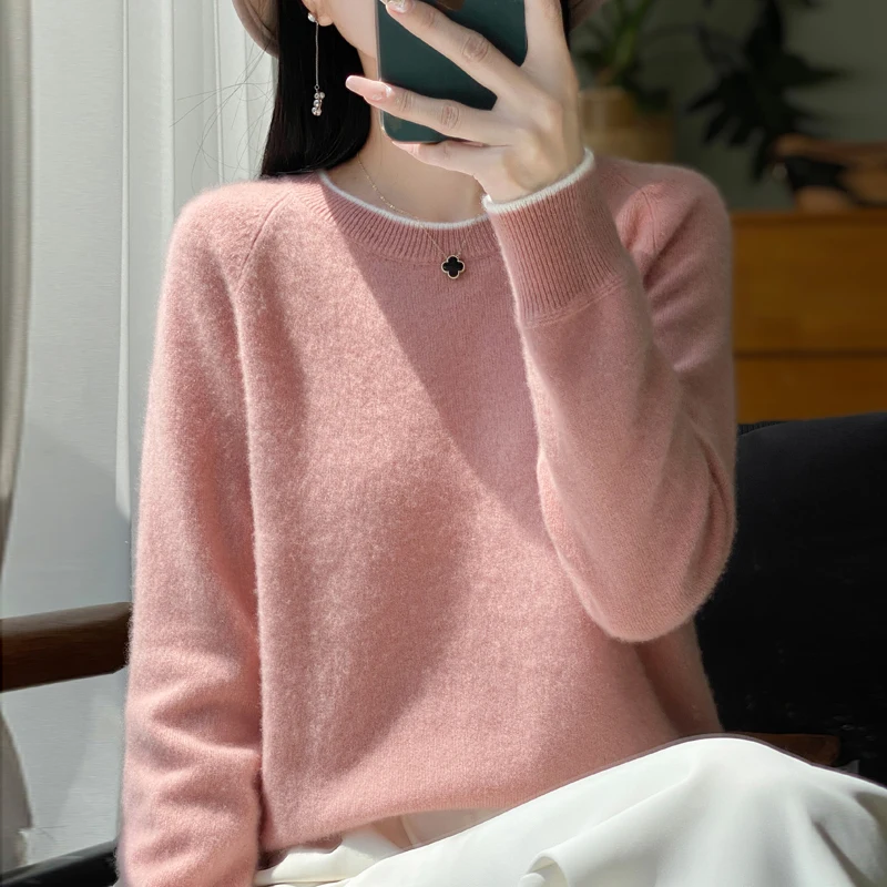 Autumn and Winter Women Sweater 100% pure wool O-Neck Thick&Loose Casual Long Sleeve Knitwears Pullover Tops Female clothing