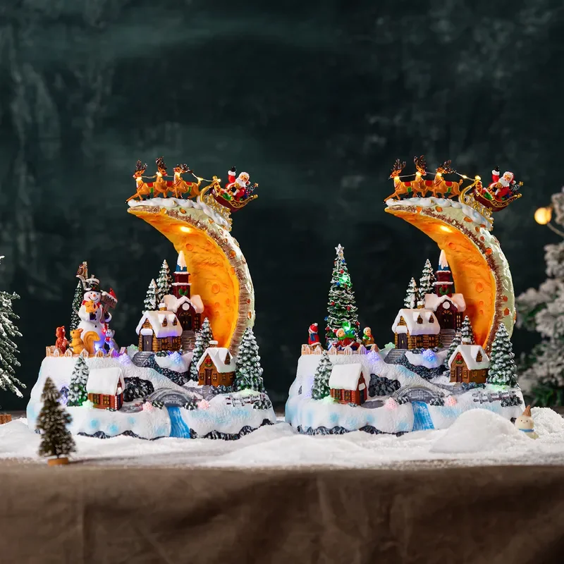 Cross-border Christmas old man moon snow electric reindeer tabletop ornament music box scene decoration