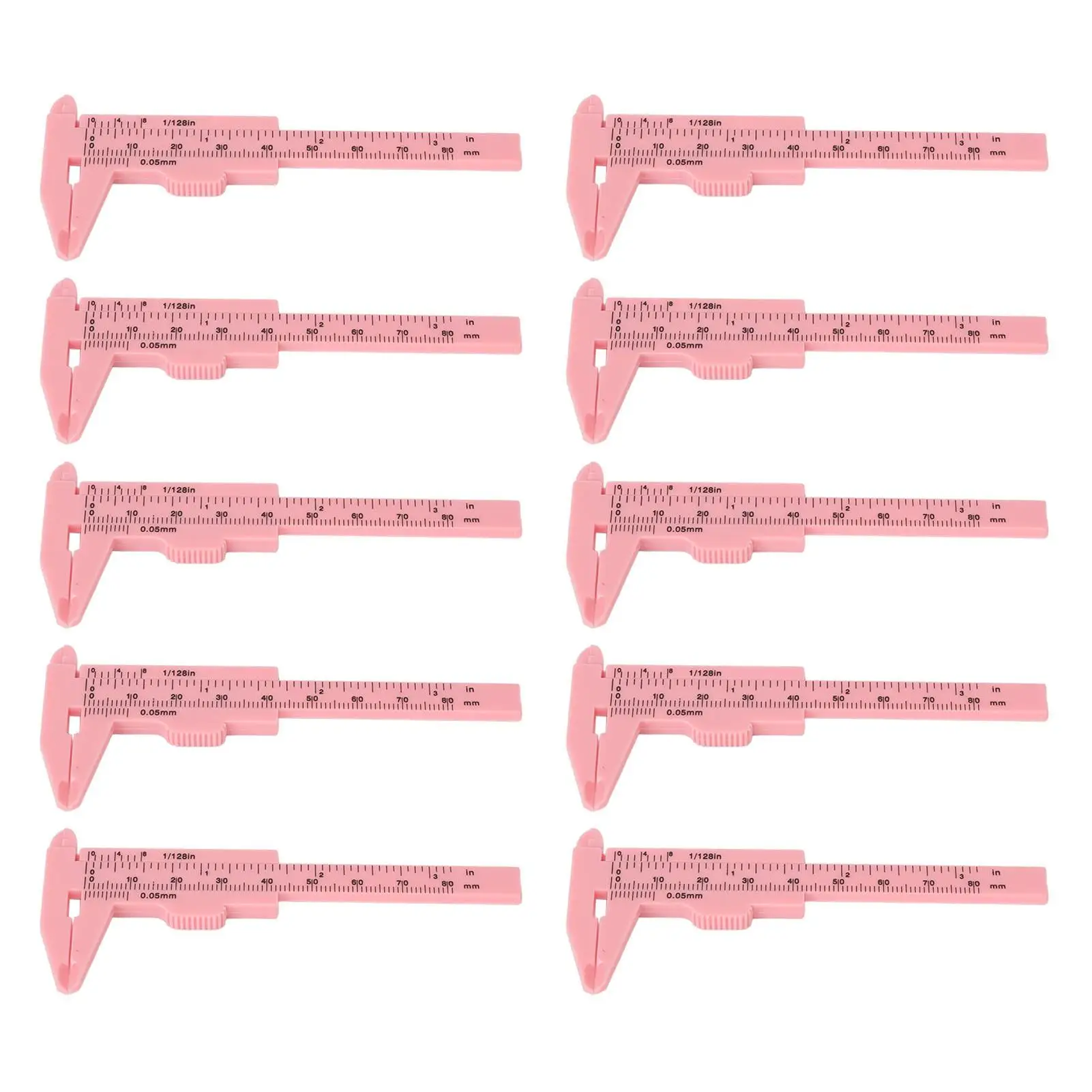 10Pcs 80mm Pink Eyebrow Tattoo Ruler Double Scale Vernier Caliper Sliding Gauge for Precise Tattoo Measuring Supplies