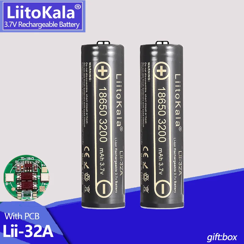 1-20PCS LiitoKala Lii-32A with PCB 100% Original 3.7v 3200mah 18650 Lithium Rechargeable Battery For Flashlight batteries+box