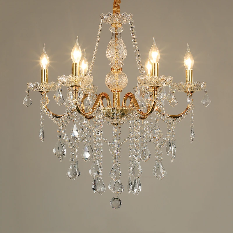 Hotel Lobby Atmospheric Crystal Droplight Villa Apartment Glass Chandelier Bedroom Dining Room Golden Horn Pendent Lamp