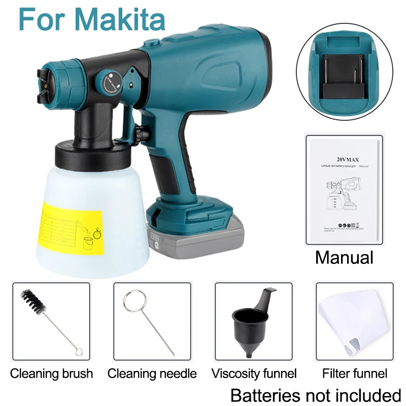 800ML Electric Spray Gun Cordless Paint Sprayer Furniture Coating Airbrush  for Makita/Dewalt/Milwaukee/Bosch/Ryobi 18V Battery