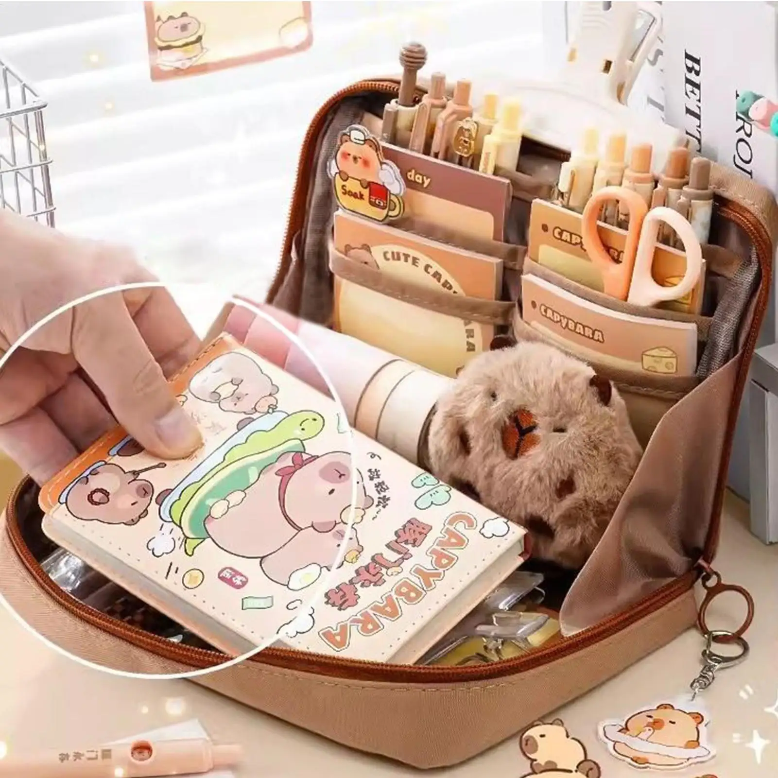 

Набор канцелярских принадлежностей Capybara, 12 отделений, сумка с широким открытием, большая вместимость, грязеотталкивающие холщовые учебные принадлежности для детей и девочек