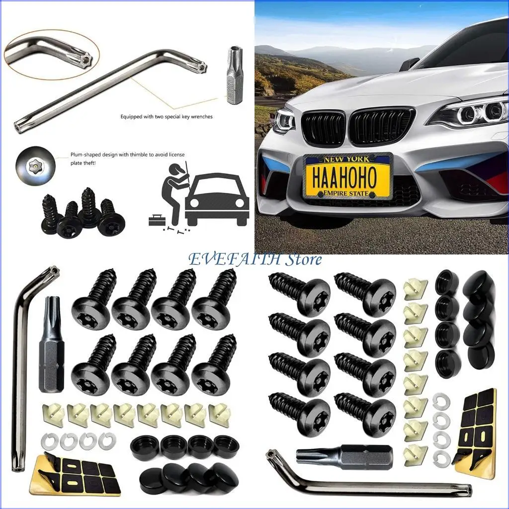 124B Upgraded License Plate Screws Quick & Secure Car License Plate Fasteners Set