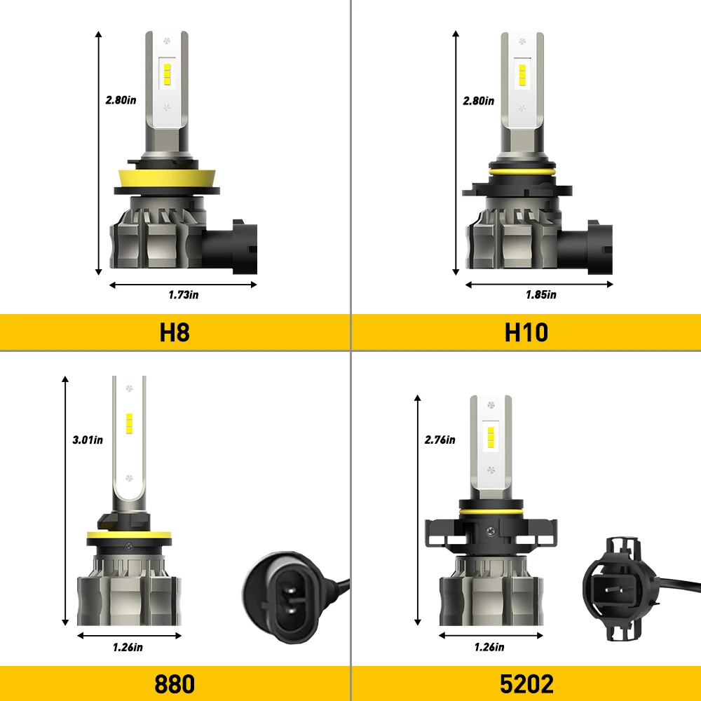 2Pcs AUXITO Fog LED H8 H9 H11 H10 H16JP 5202 880 H27W/1 White/Yellow Amber Canbus Fog Lights DRL 48W High Power 12V 2000LM CSP view 6