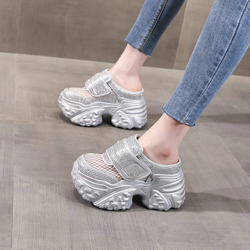 Sandals 2026 Summer New Sponge Cake Casual Shoes Water Diamond Dad Baotou Slippers Women