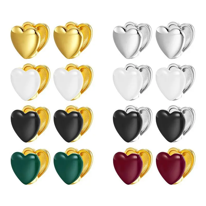 

Simple Enamel Double-sided Heart Earrings Clip Hypoallergenic Earrings Woman Christmas Gifts