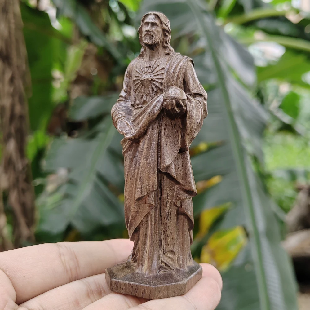Hand-Carved Wooden Jesus Figurine, Classic Theme, Artistic Style, Suitable for Birthday Gifts, Creative Desktop Decorations, New Year Gifts, Indoor Decorations, Home Decor, Holiday Decorations, Christmas Gifts