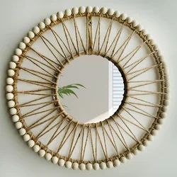 Hand-woven Nordic decorative hanging mirror creative wall sofa porch homestay style background wall hollow out decor mirror