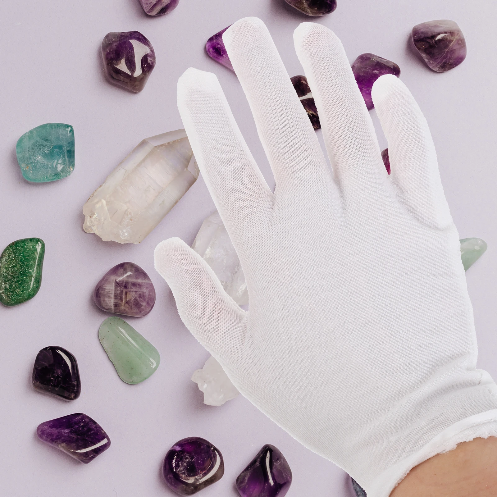 

12Pairs Cotton Hand Covers White Elastic Washable Gloves for Household Coin Collection Watch Checking Jewelry Cotton Gloves