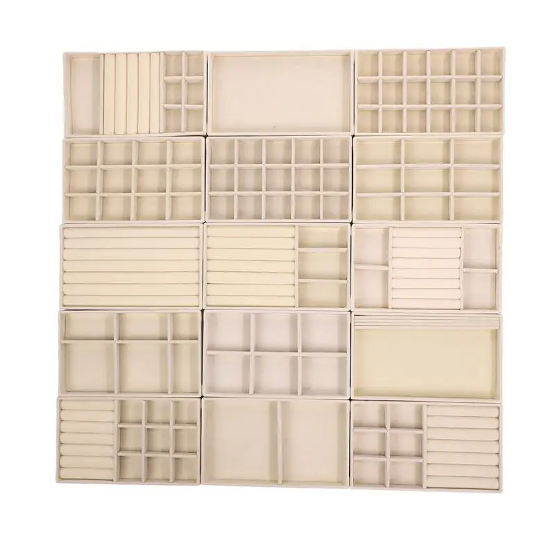 صينية عرض المجوهرات المخملية مع مقصورات متعددة للخواتم والأقراط والأساور والقلائد وصندوق تخزين منظم #4