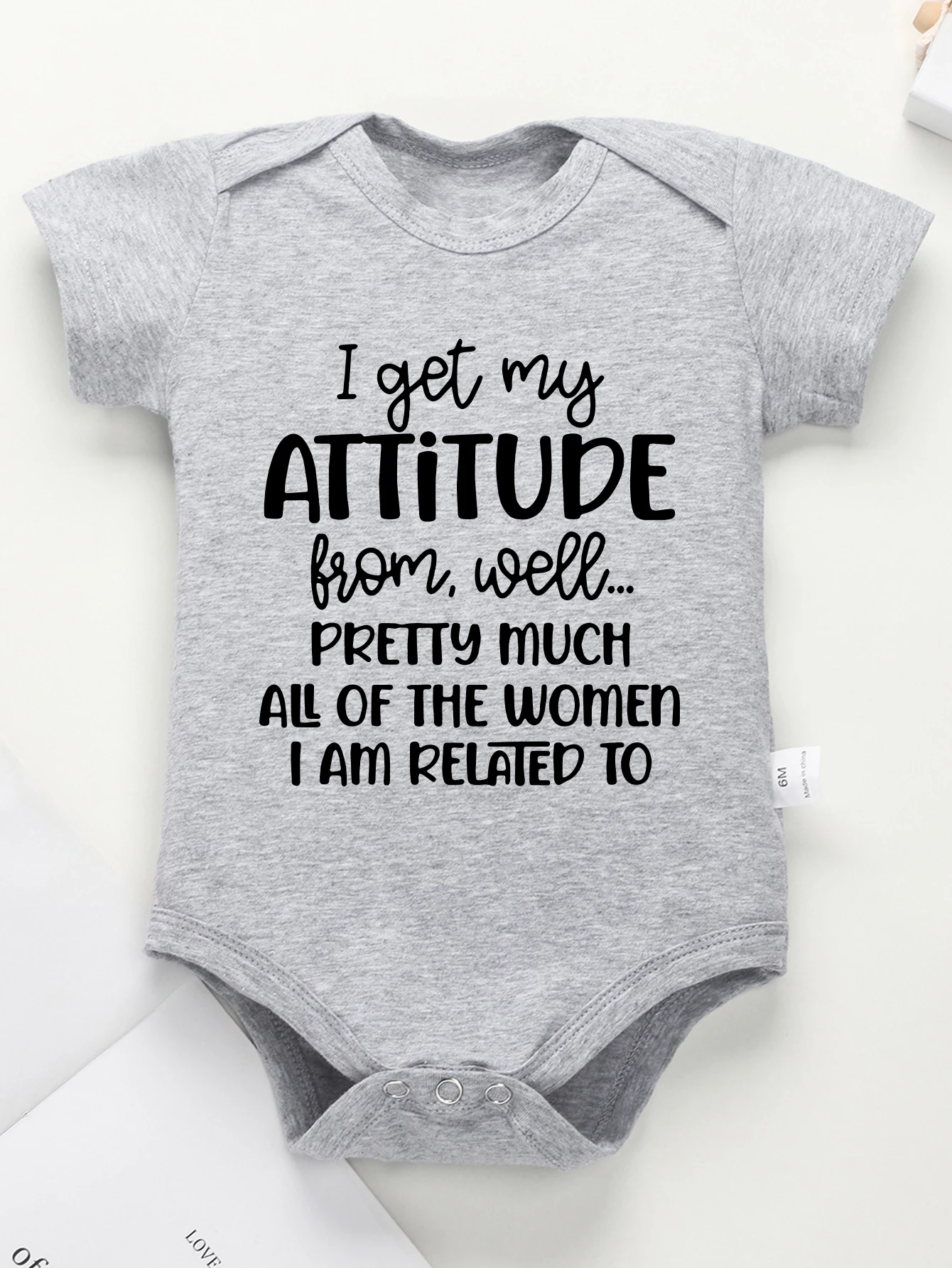 Baby Boy Cotton Bodysuit Grey Funny Text Print Urban Street Casual Toddler Clothes Fashion Hot Sale High Quality Infant Onesies